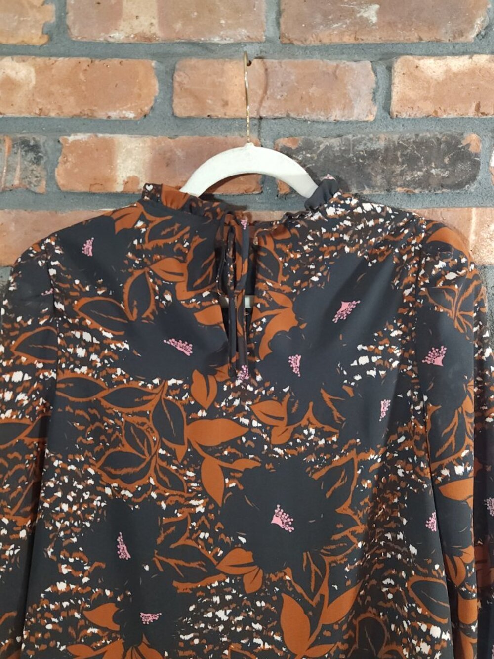 Peter Som Collection Puff Sleeve Floral Print Ruffled High Neck Blouse Women's 8 - Picture 6 of 7
